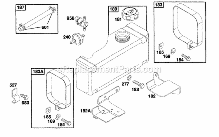 Fuel Tank Assy Diagram and Parts List for 258702-0124-01  Briggs and Stratton Engine